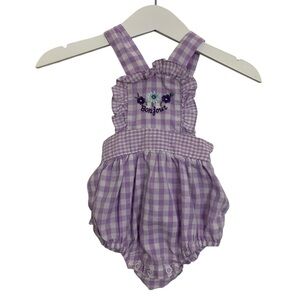 Vintage Baby Ruffle Bottom Romper Purple Gingham Sunsuit Floral Bon Jour